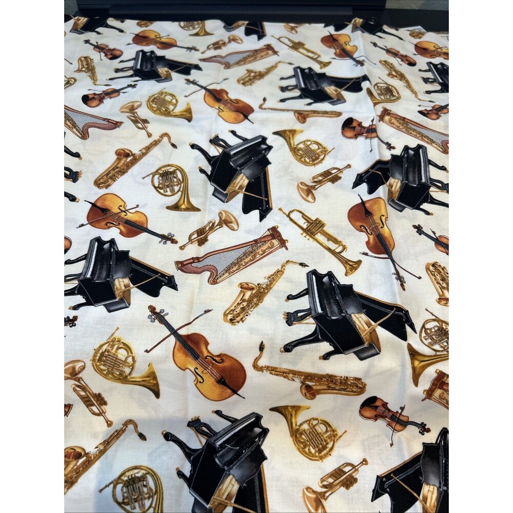 Concerto Tossed Instruments Music Print Cotton Quilting Fabric Maria Kalinowski